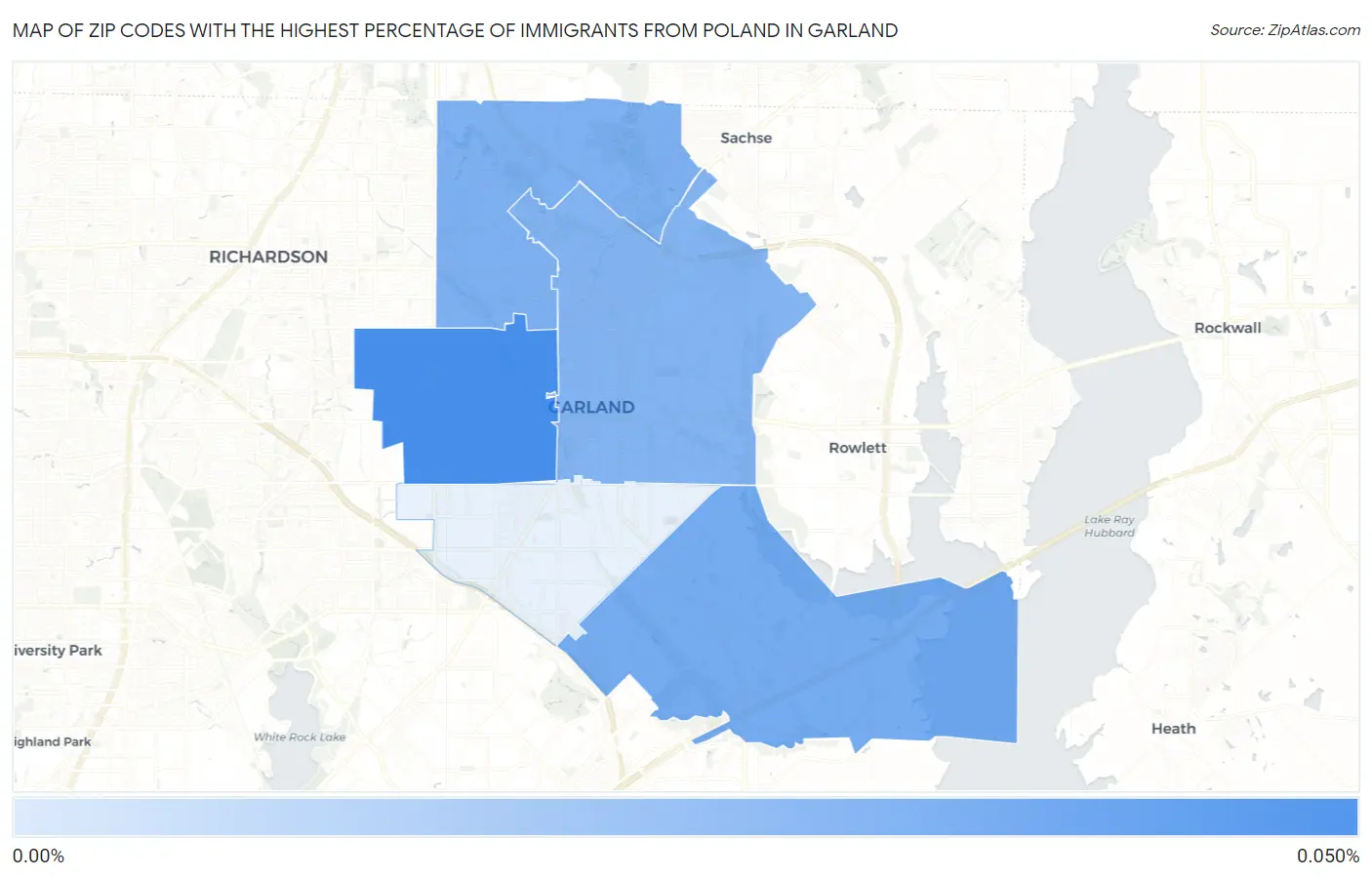 Zip Codes with the Highest Percentage of Immigrants from Poland in Garland Map