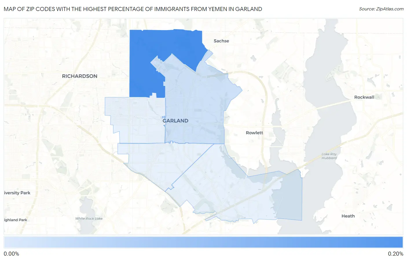 Zip Codes with the Highest Percentage of Immigrants from Yemen in Garland Map