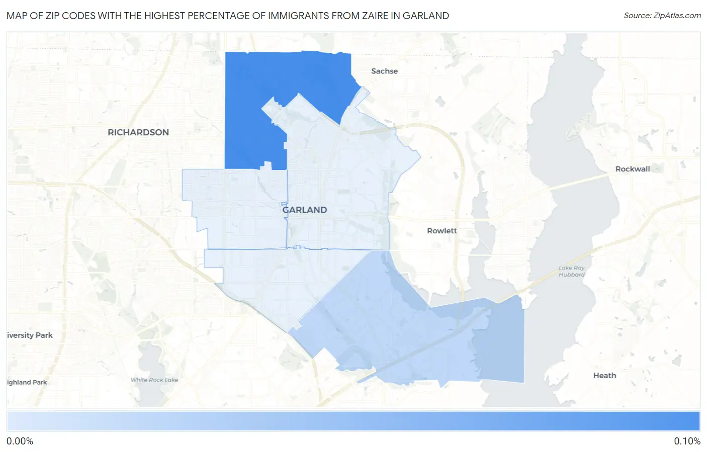 Zip Codes with the Highest Percentage of Immigrants from Zaire in Garland Map