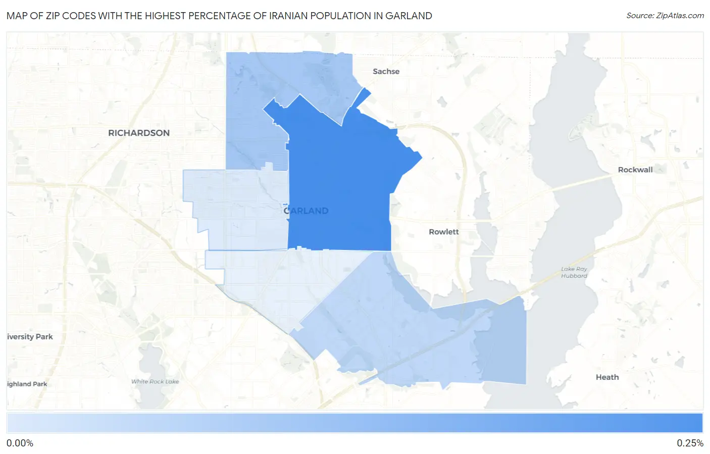 Zip Codes with the Highest Percentage of Iranian Population in Garland Map