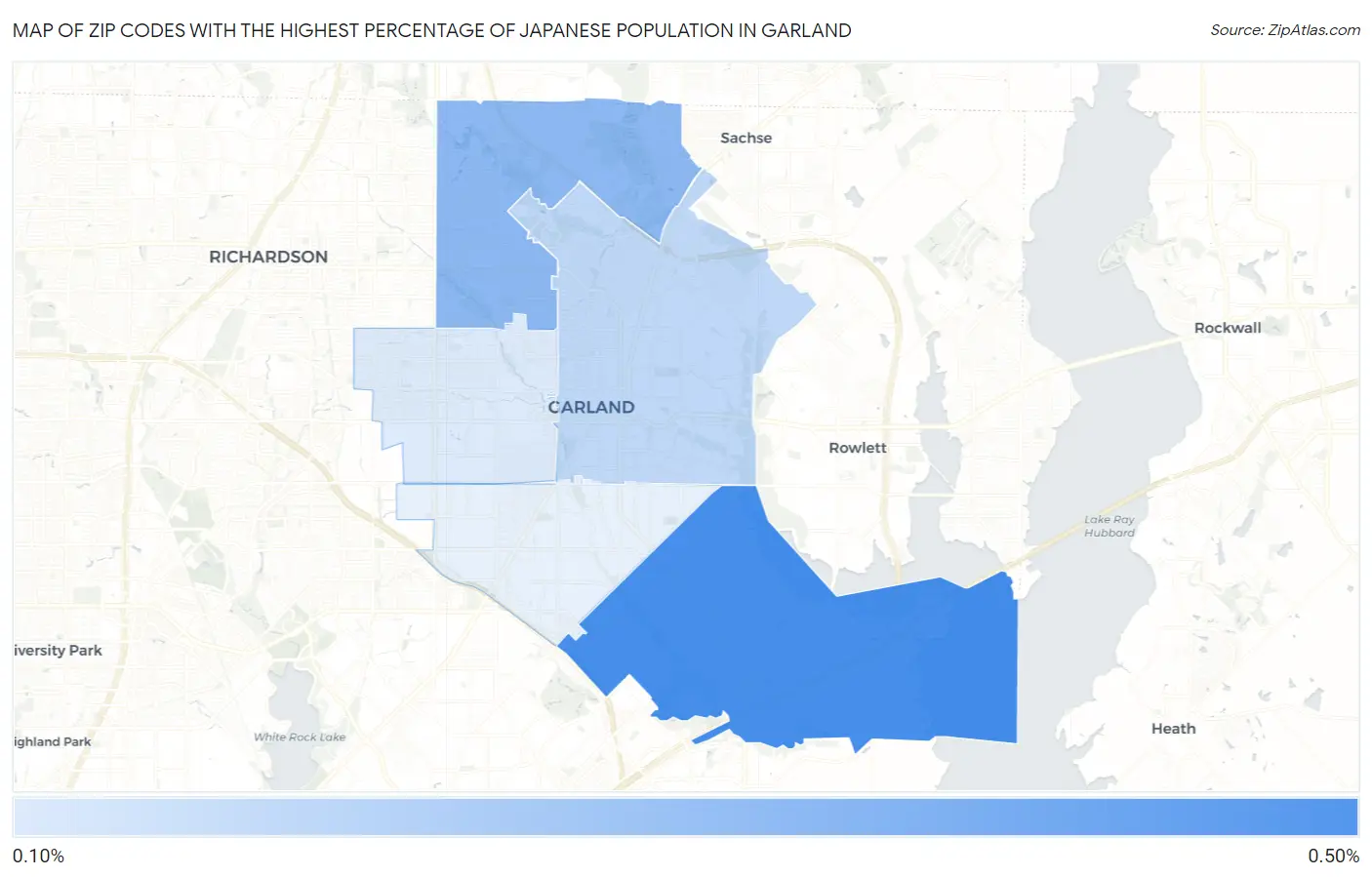 Zip Codes with the Highest Percentage of Japanese Population in Garland Map