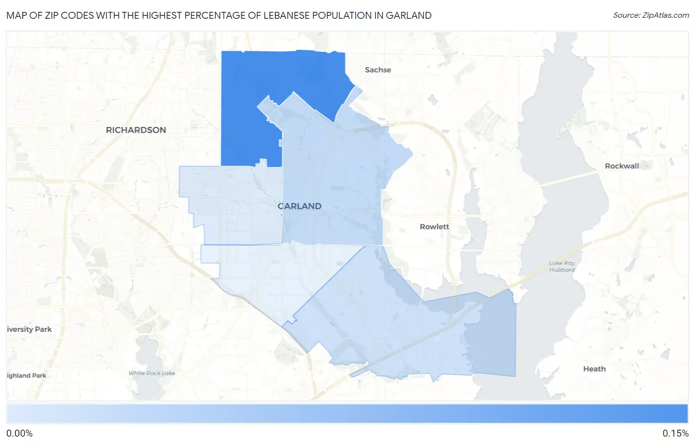 Zip Codes with the Highest Percentage of Lebanese Population in Garland Map