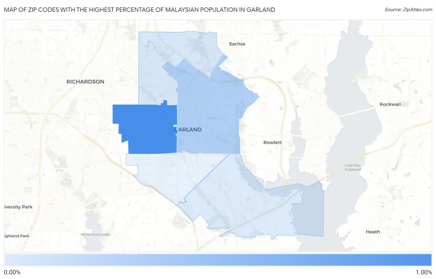 Zip Codes with the Highest Percentage of Malaysian Population in Garland Map