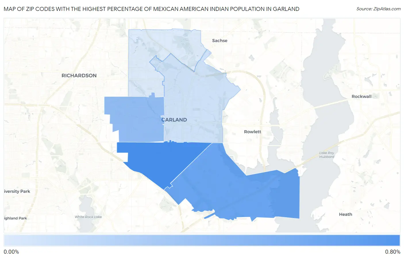 Zip Codes with the Highest Percentage of Mexican American Indian Population in Garland Map
