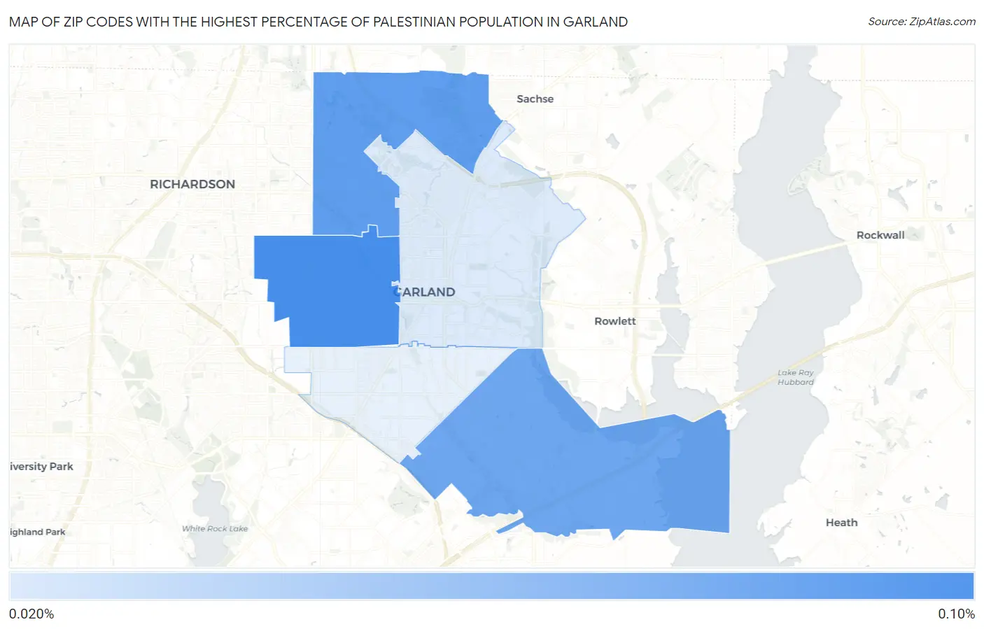 Zip Codes with the Highest Percentage of Palestinian Population in Garland Map