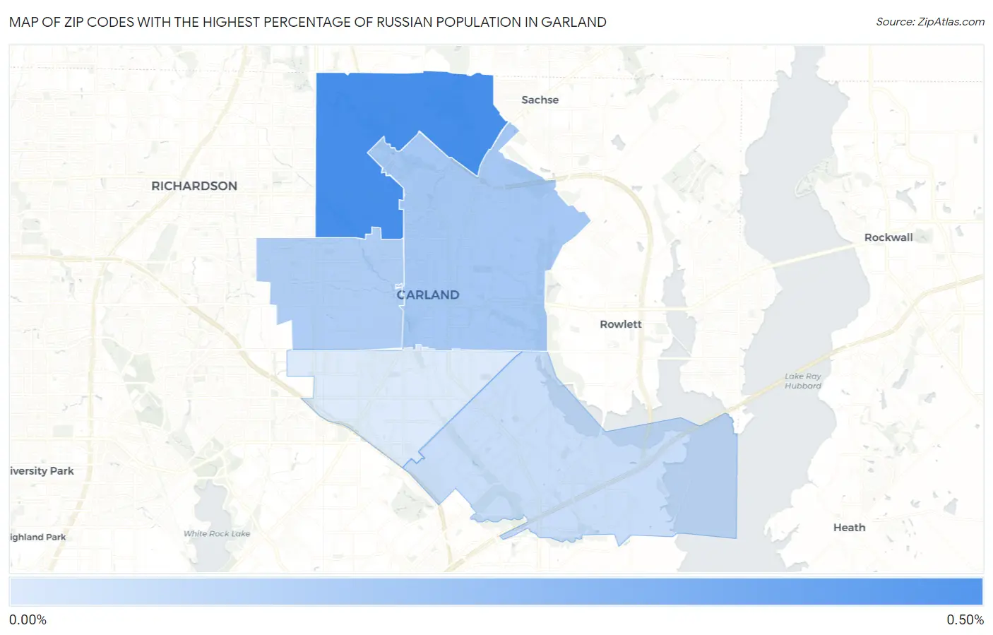 Zip Codes with the Highest Percentage of Russian Population in Garland Map