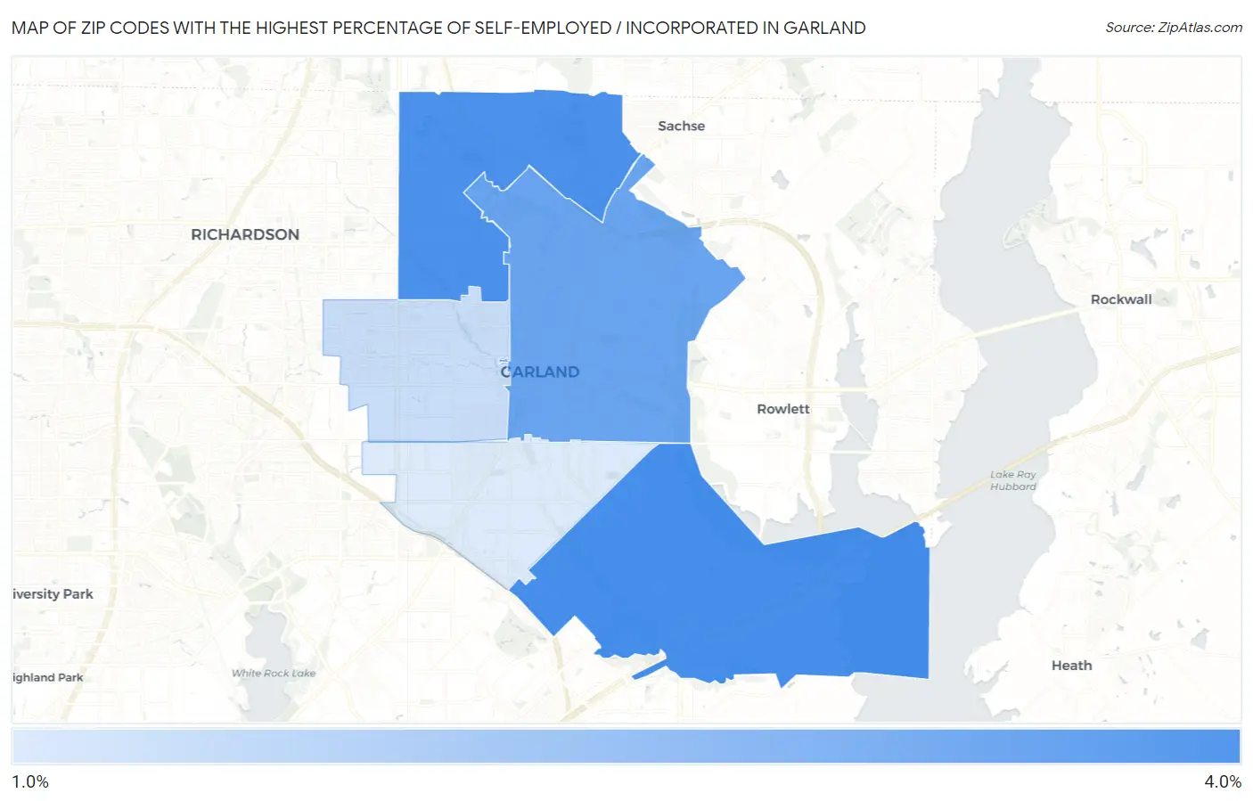 Zip Codes with the Highest Percentage of Self-Employed / Incorporated in Garland Map