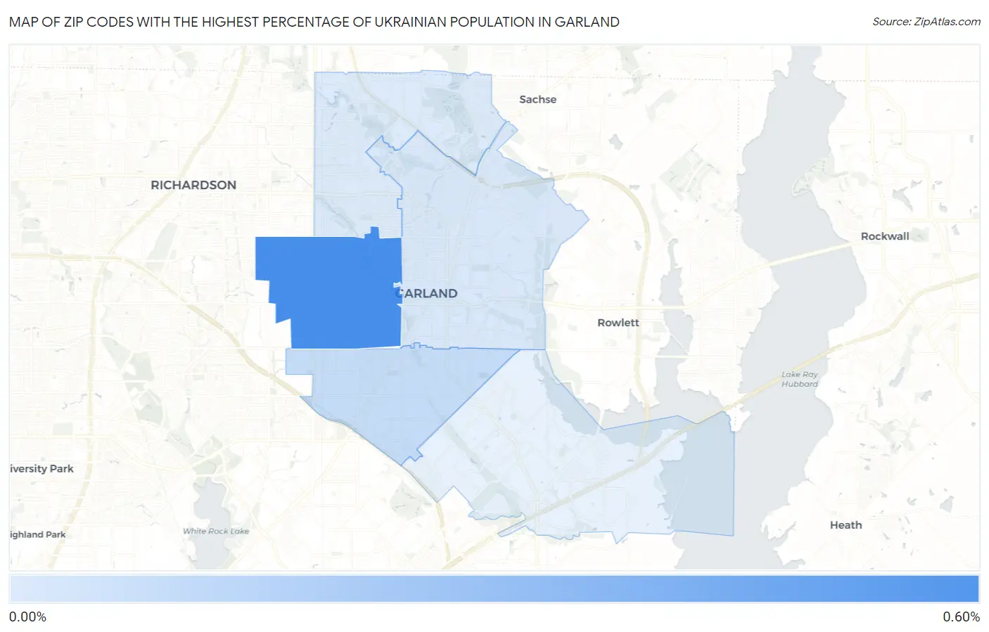 Zip Codes with the Highest Percentage of Ukrainian Population in Garland Map