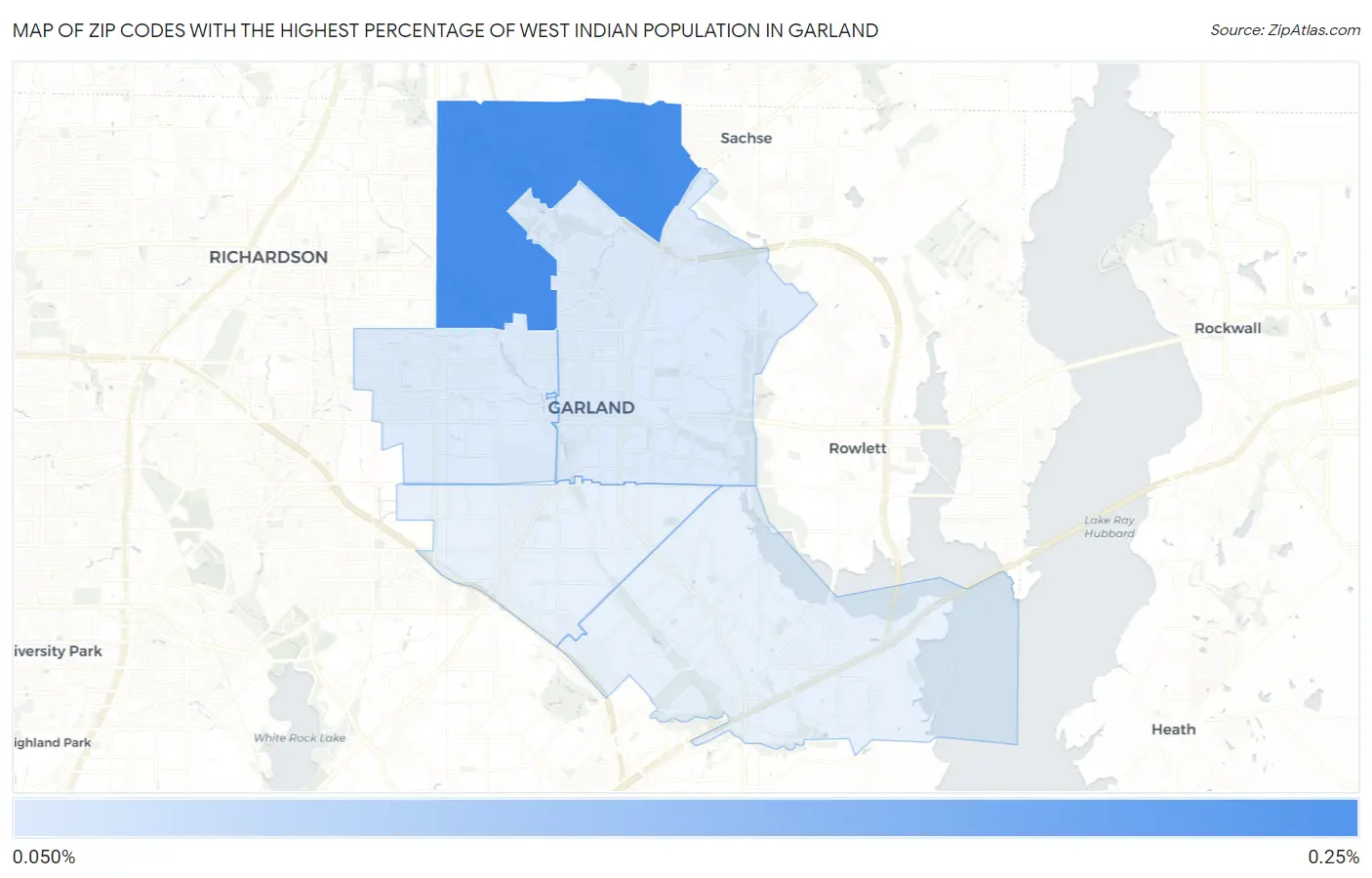 Zip Codes with the Highest Percentage of West Indian Population in Garland Map