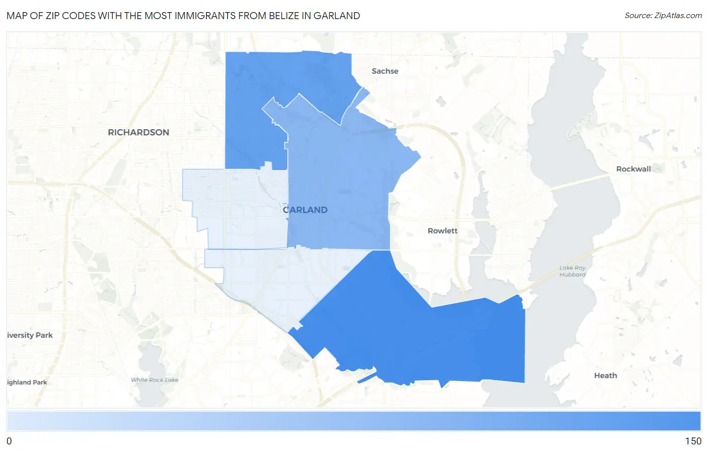 Zip Codes with the Most Immigrants from Belize in Garland Map