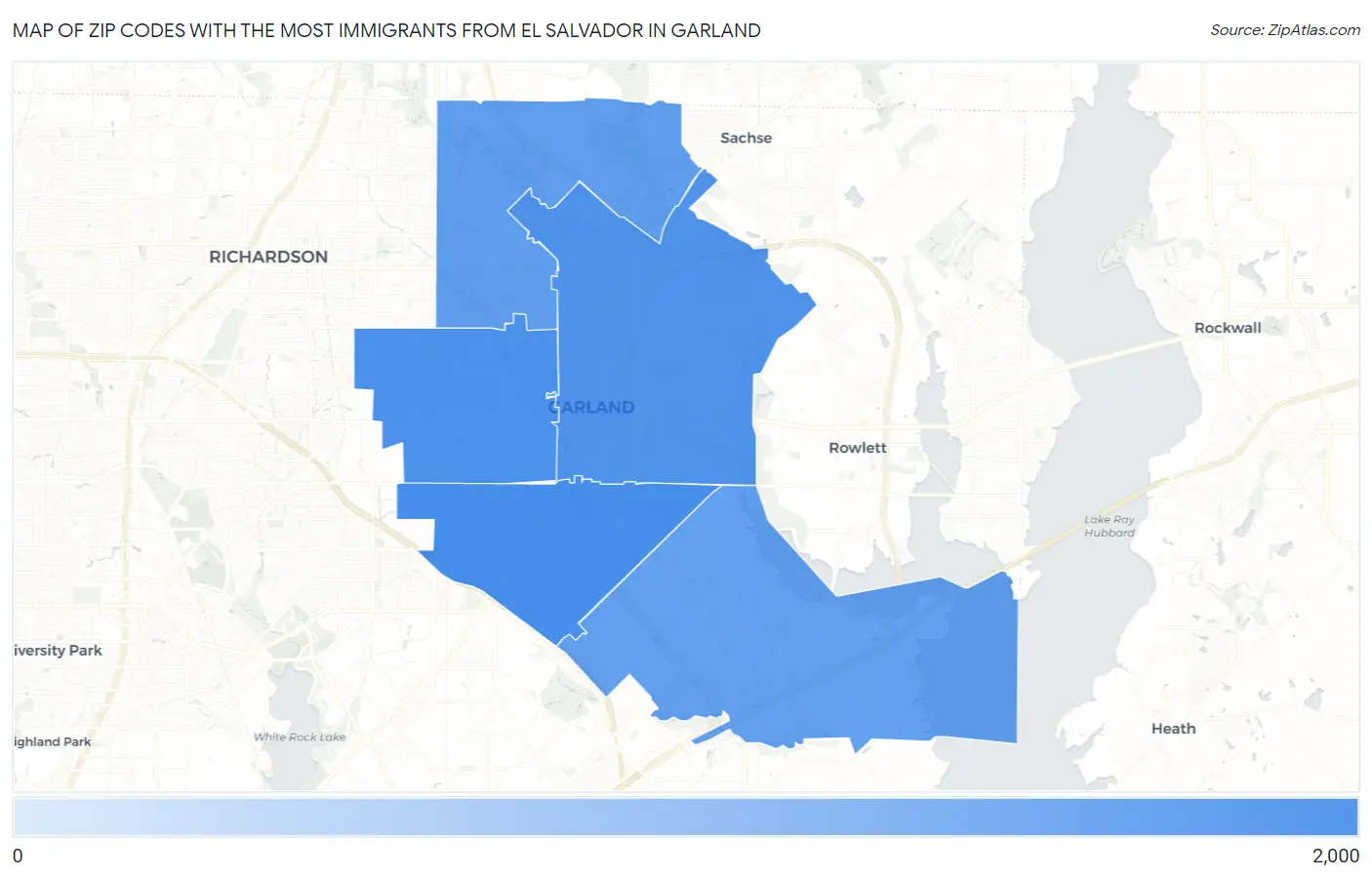 Zip Codes with the Most Immigrants from El Salvador in Garland Map