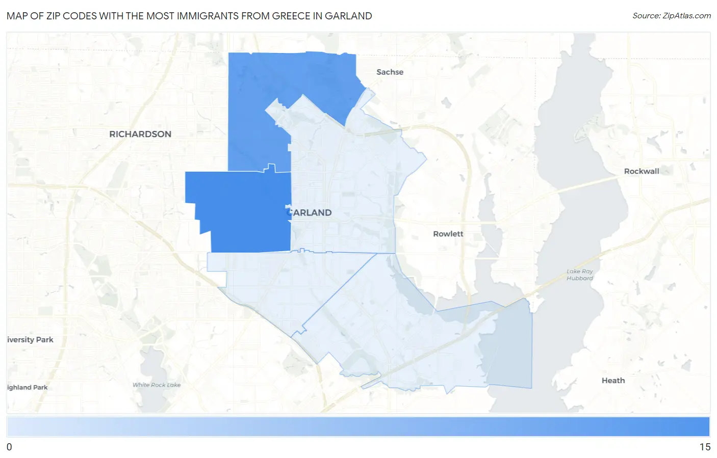 Zip Codes with the Most Immigrants from Greece in Garland Map