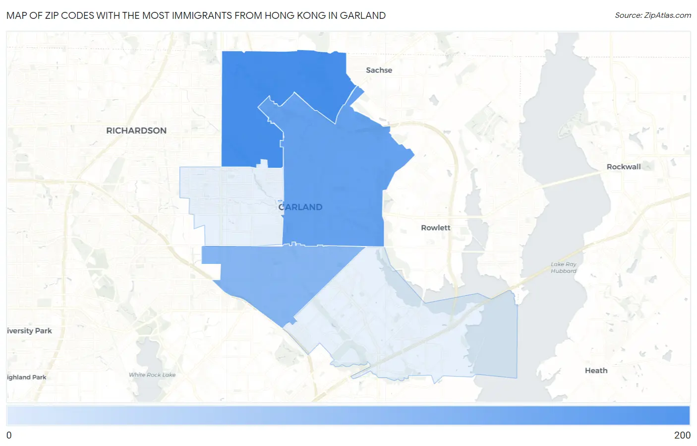 Zip Codes with the Most Immigrants from Hong Kong in Garland Map
