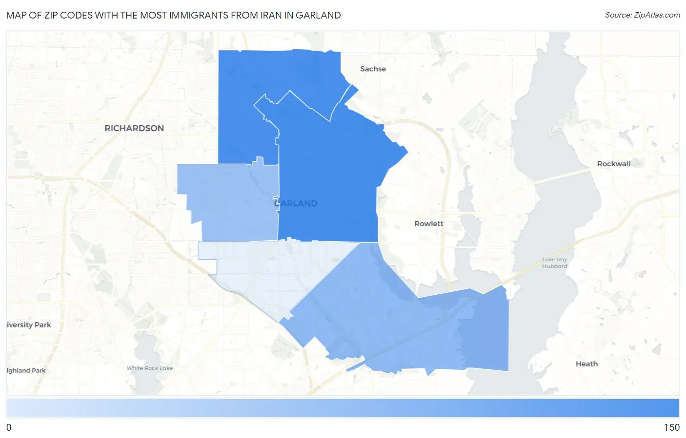 Zip Codes with the Most Immigrants from Iran in Garland Map