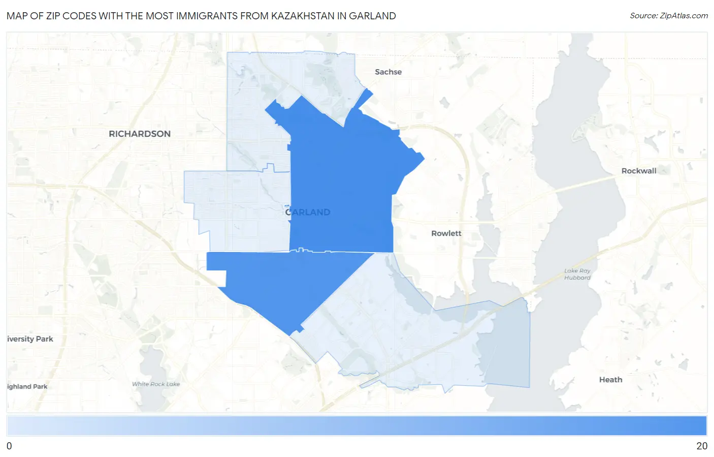 Zip Codes with the Most Immigrants from Kazakhstan in Garland Map
