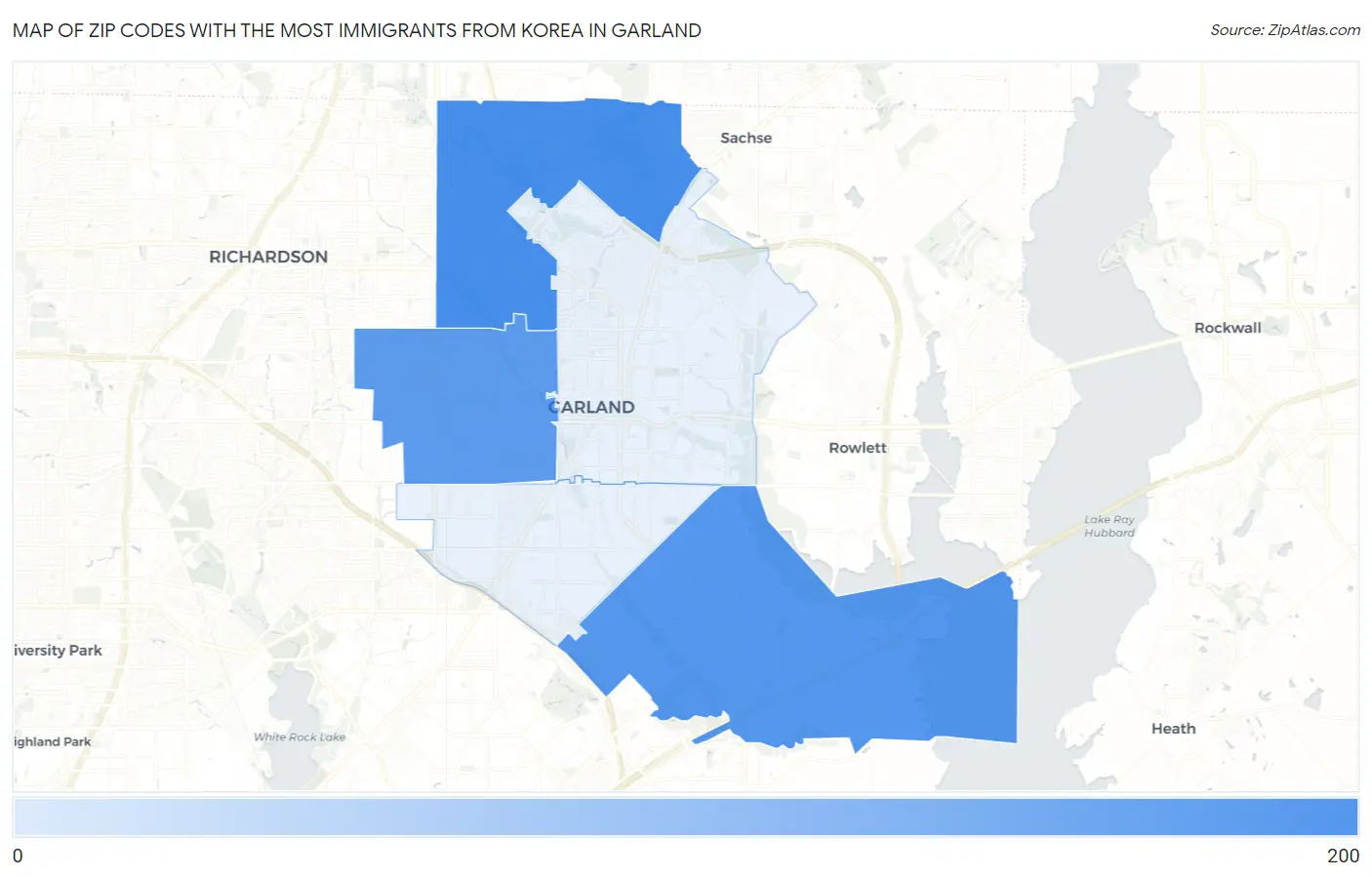 Zip Codes with the Most Immigrants from Korea in Garland Map