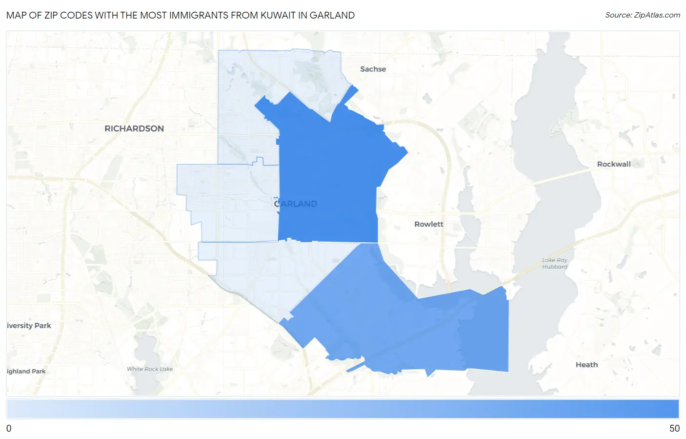 Zip Codes with the Most Immigrants from Kuwait in Garland Map