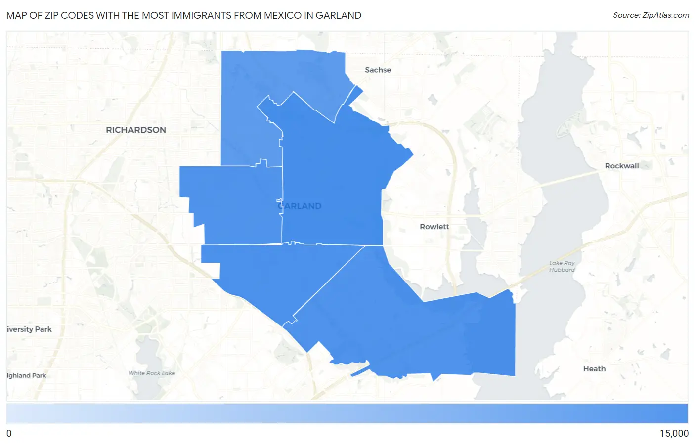 Zip Codes with the Most Immigrants from Mexico in Garland Map