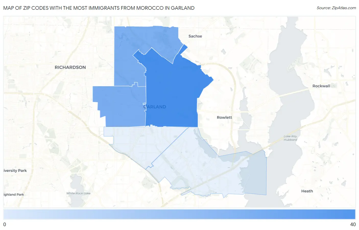 Zip Codes with the Most Immigrants from Morocco in Garland Map