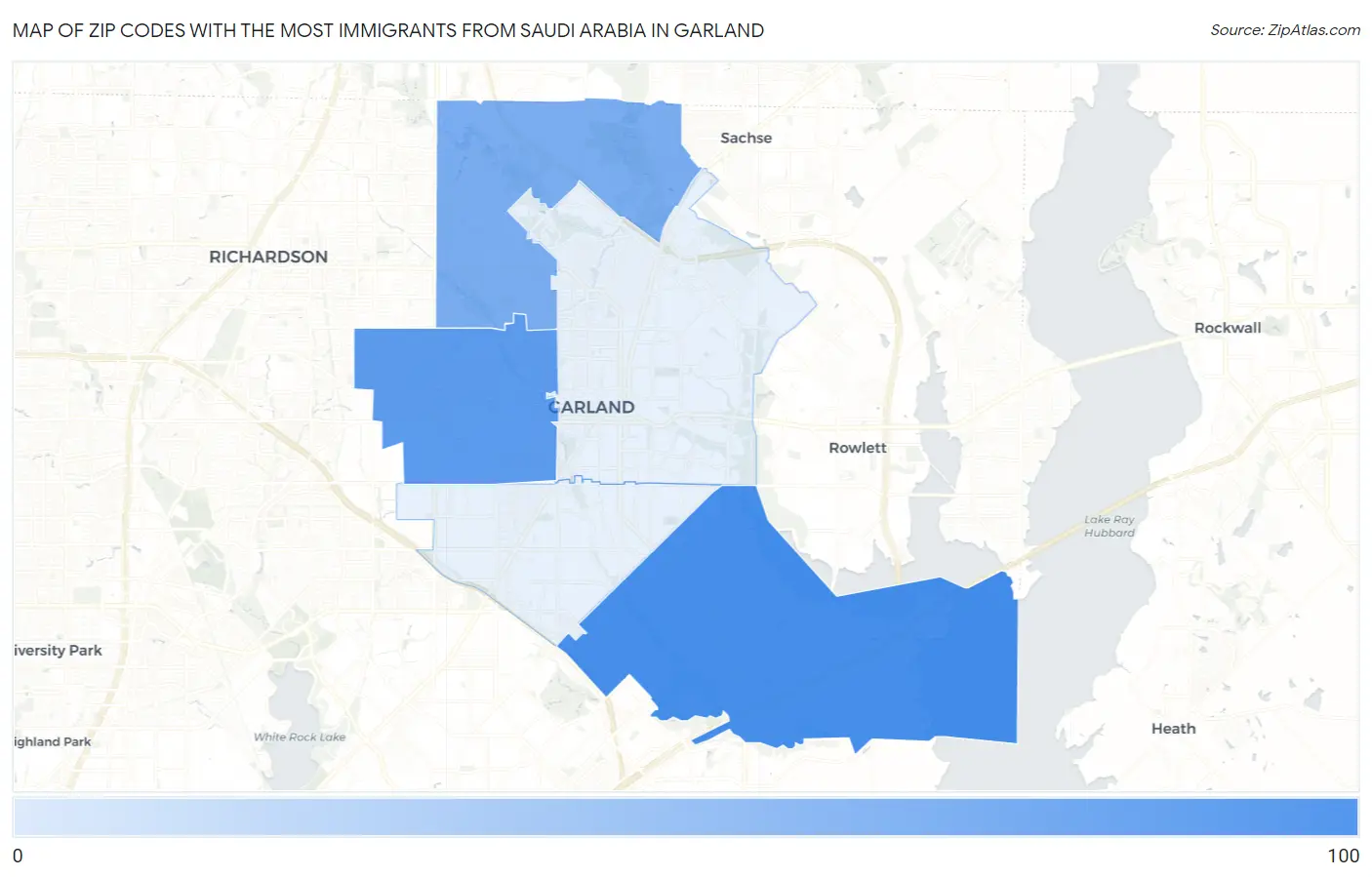Zip Codes with the Most Immigrants from Saudi Arabia in Garland Map