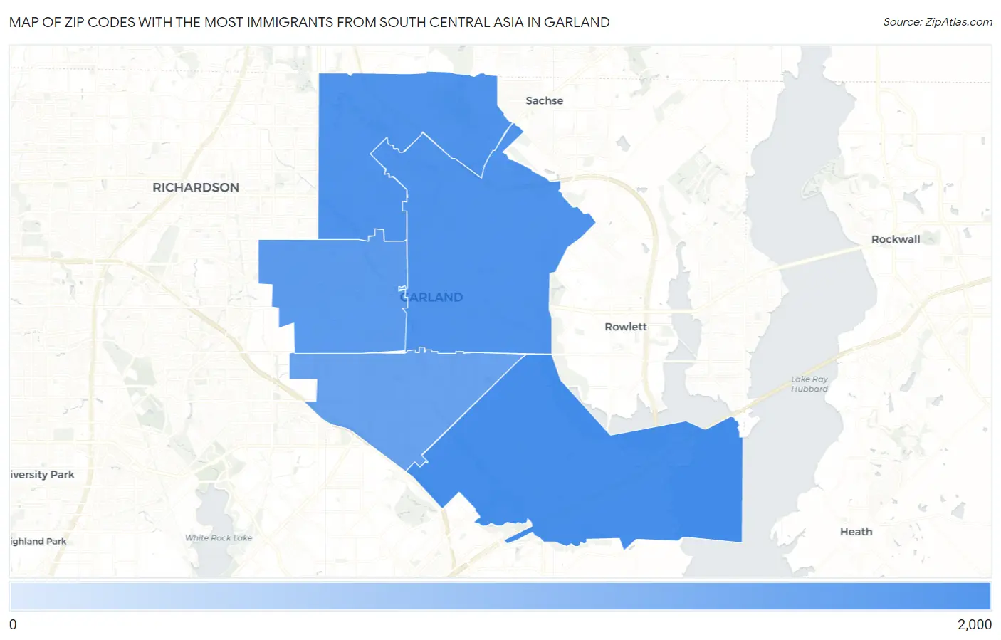 Zip Codes with the Most Immigrants from South Central Asia in Garland Map