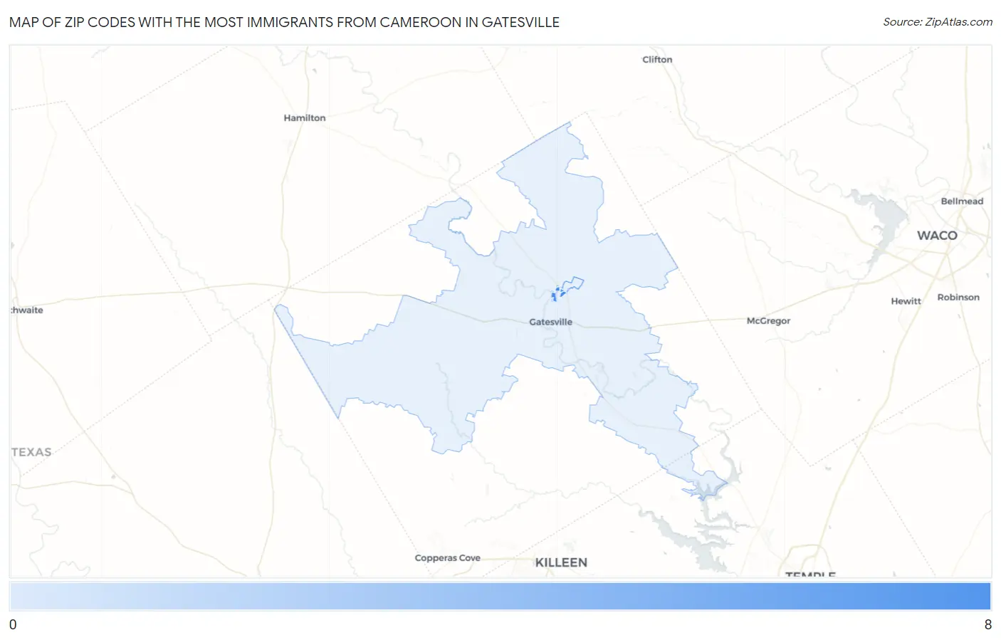 Zip Codes with the Most Immigrants from Cameroon in Gatesville Map