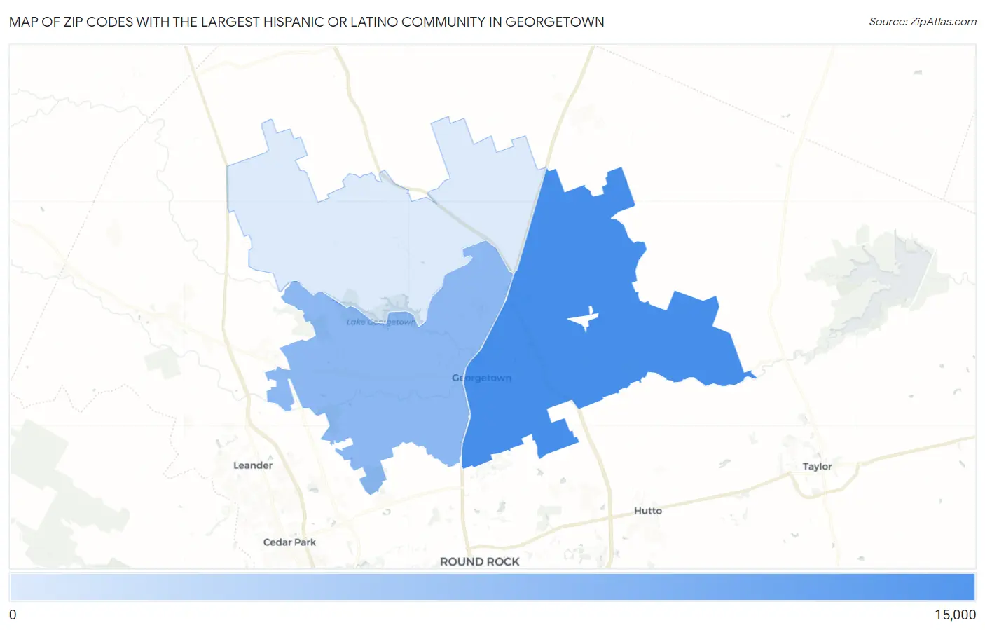 Zip Codes with the Largest Hispanic or Latino Community in Georgetown Map