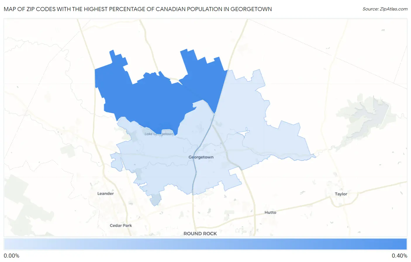 Zip Codes with the Highest Percentage of Canadian Population in Georgetown Map