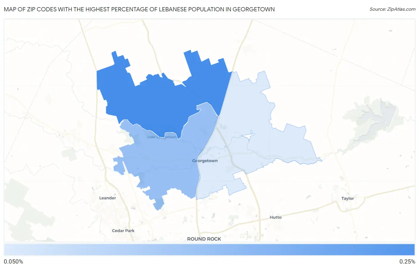 Zip Codes with the Highest Percentage of Lebanese Population in Georgetown Map