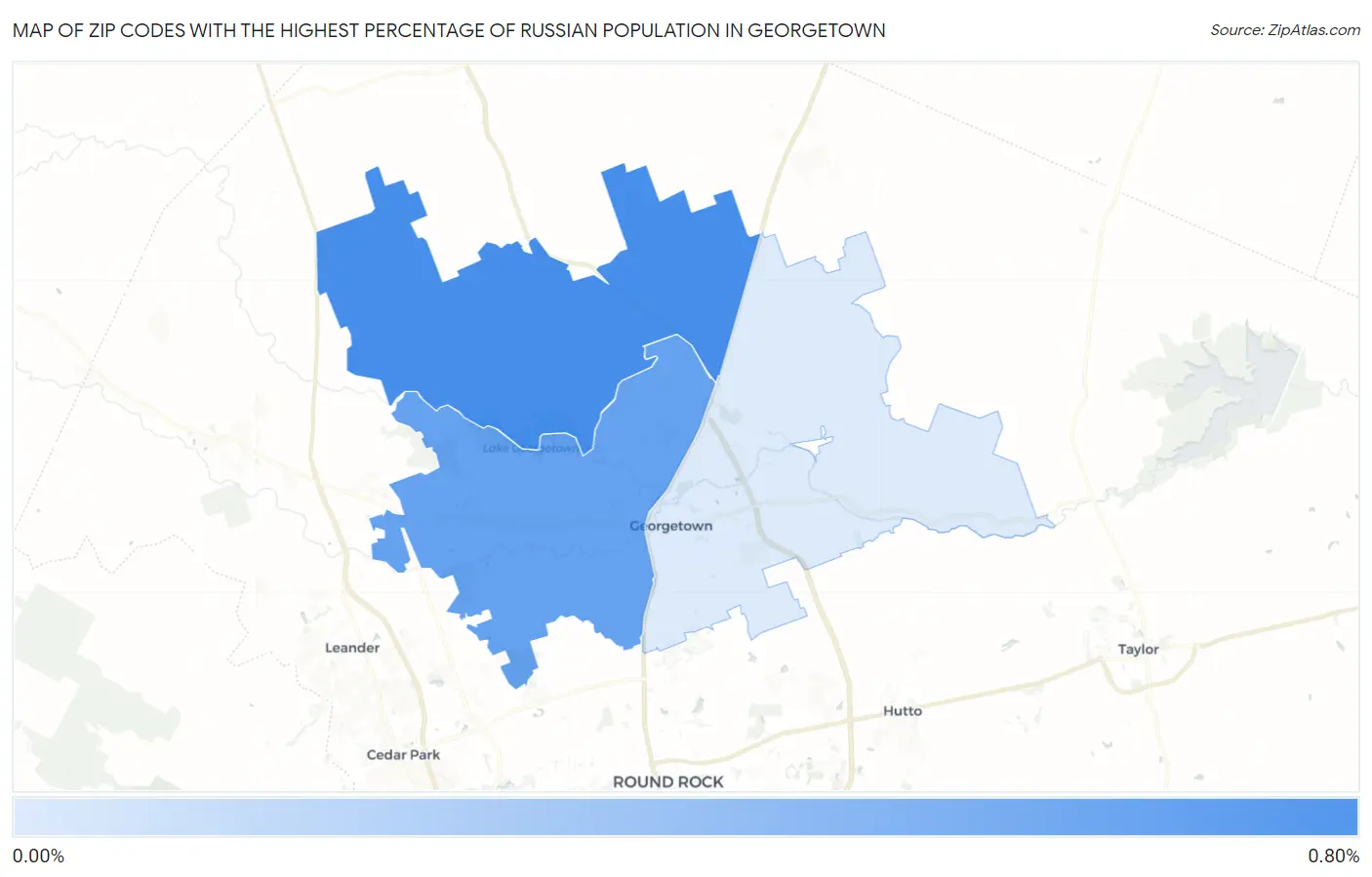 Zip Codes with the Highest Percentage of Russian Population in Georgetown Map