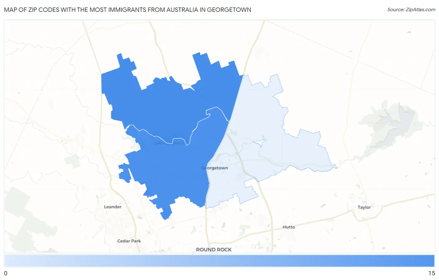 Zip Codes with the Most Immigrants from Australia in Georgetown Map