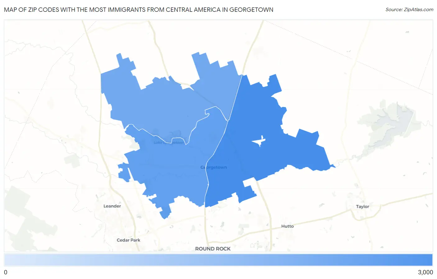 Zip Codes with the Most Immigrants from Central America in Georgetown Map