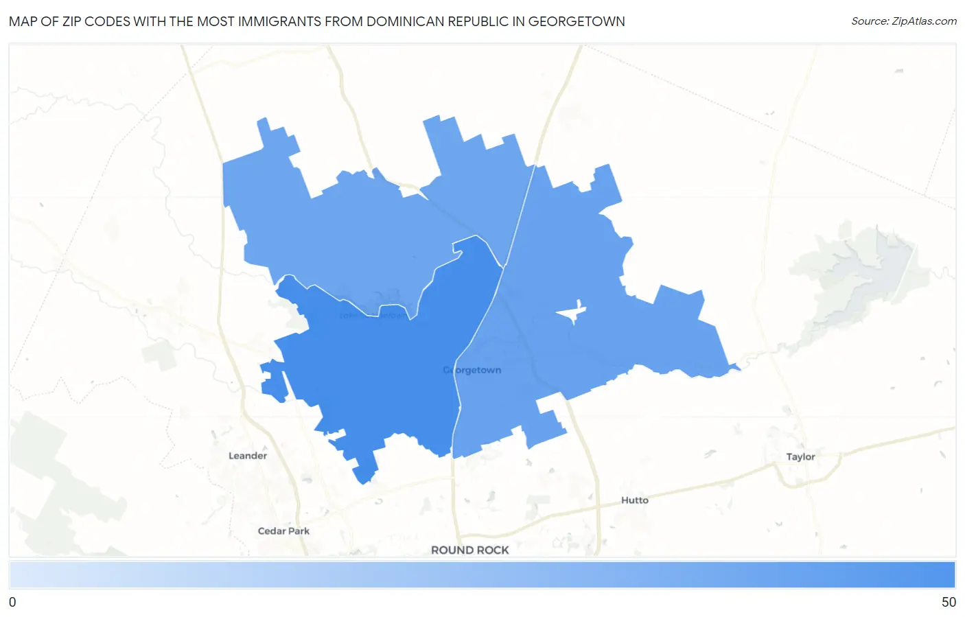 Zip Codes with the Most Immigrants from Dominican Republic in Georgetown Map