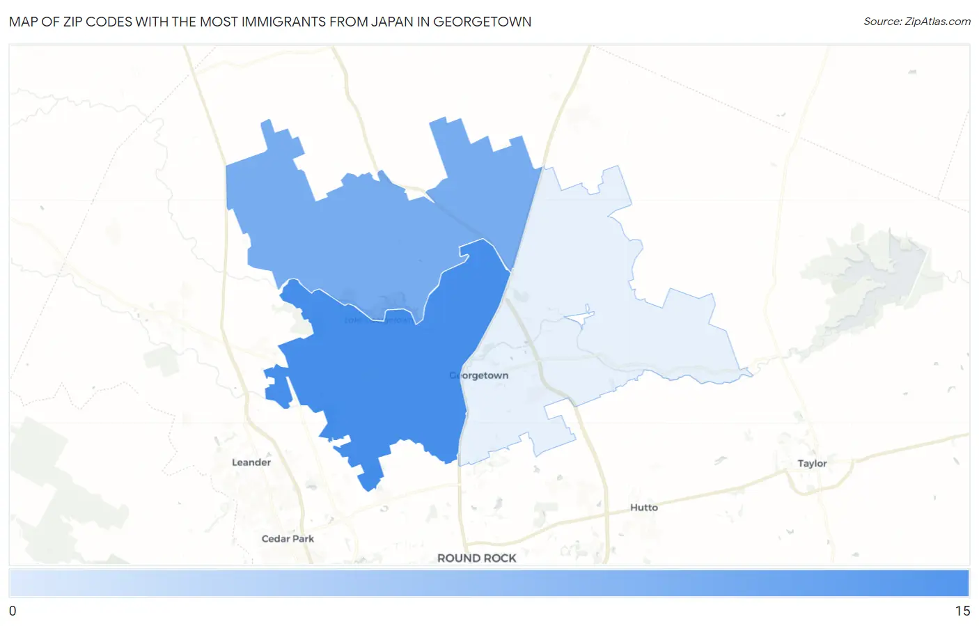 Zip Codes with the Most Immigrants from Japan in Georgetown Map