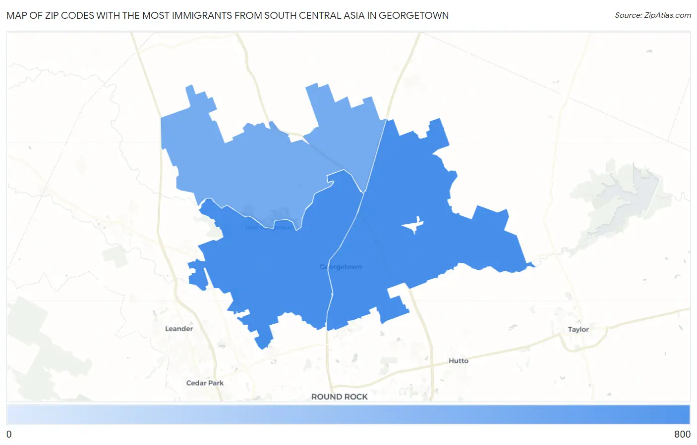 Zip Codes with the Most Immigrants from South Central Asia in Georgetown Map