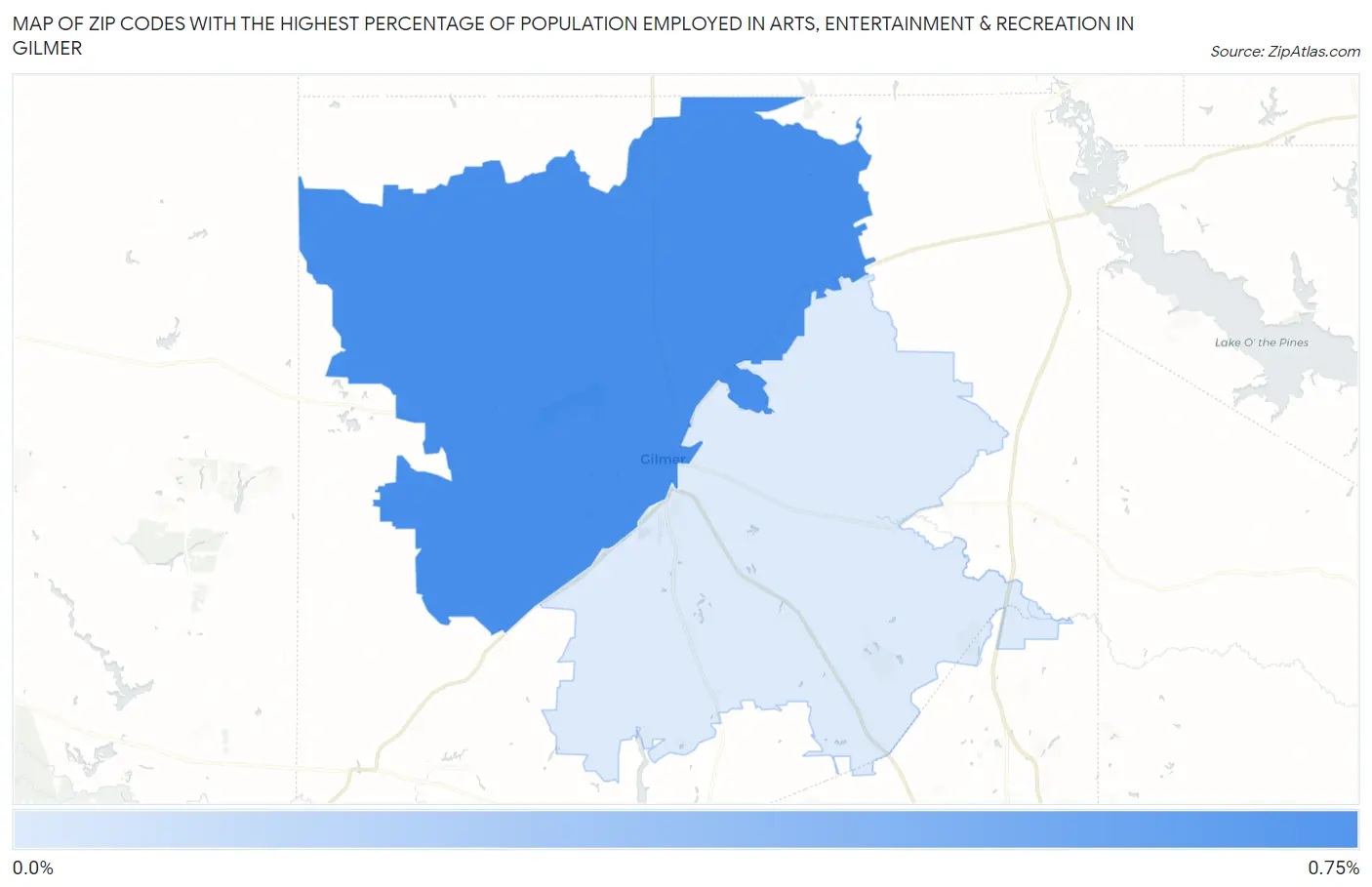 Zip Codes with the Highest Percentage of Population Employed in Arts, Entertainment & Recreation in Gilmer Map