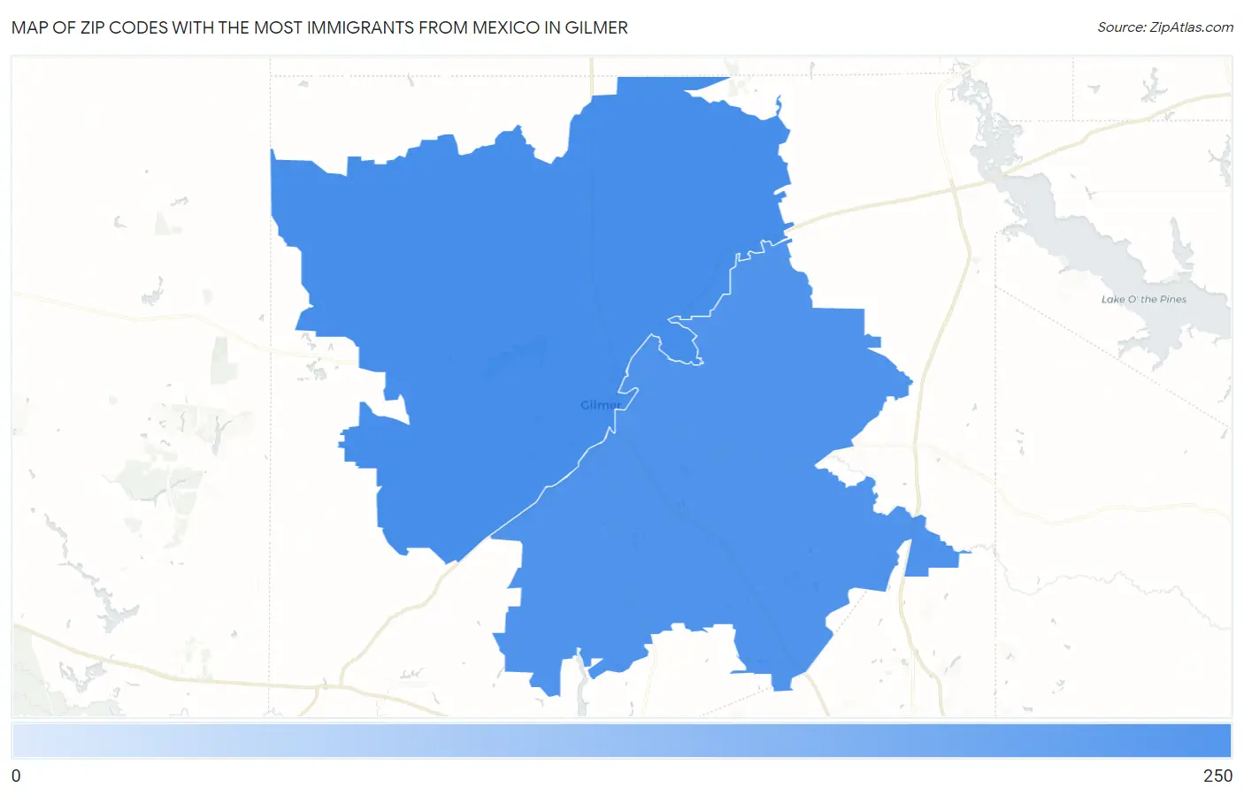 Zip Codes with the Most Immigrants from Mexico in Gilmer Map