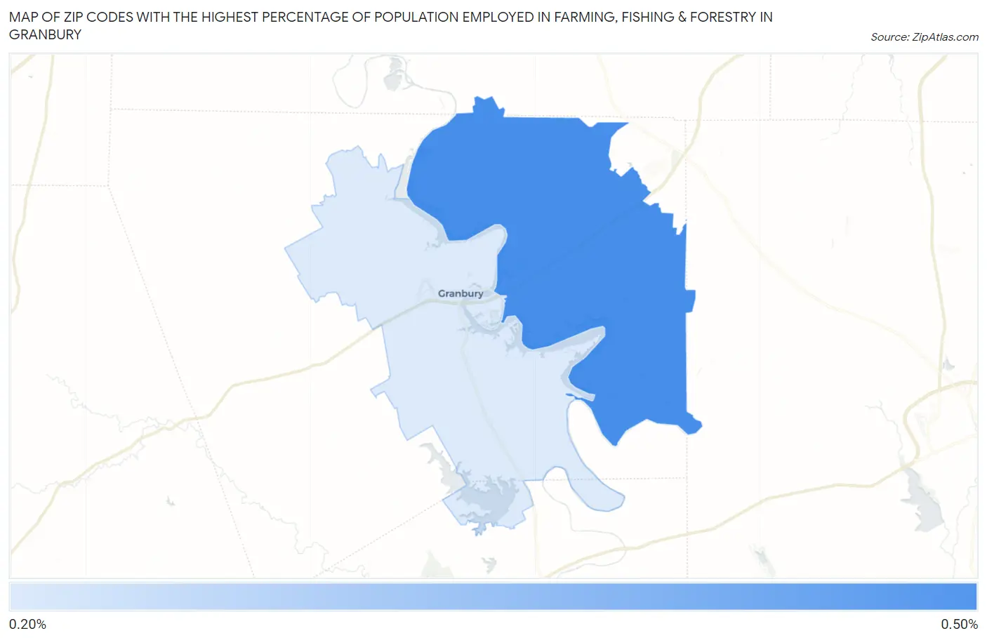Zip Codes with the Highest Percentage of Population Employed in Farming, Fishing & Forestry in Granbury Map