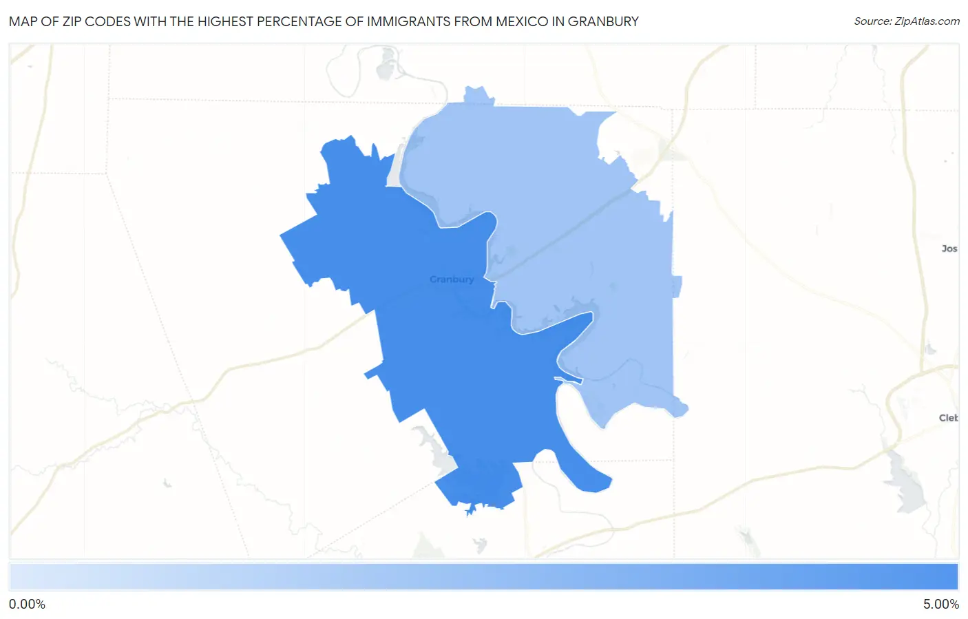 Zip Codes with the Highest Percentage of Immigrants from Mexico in Granbury Map