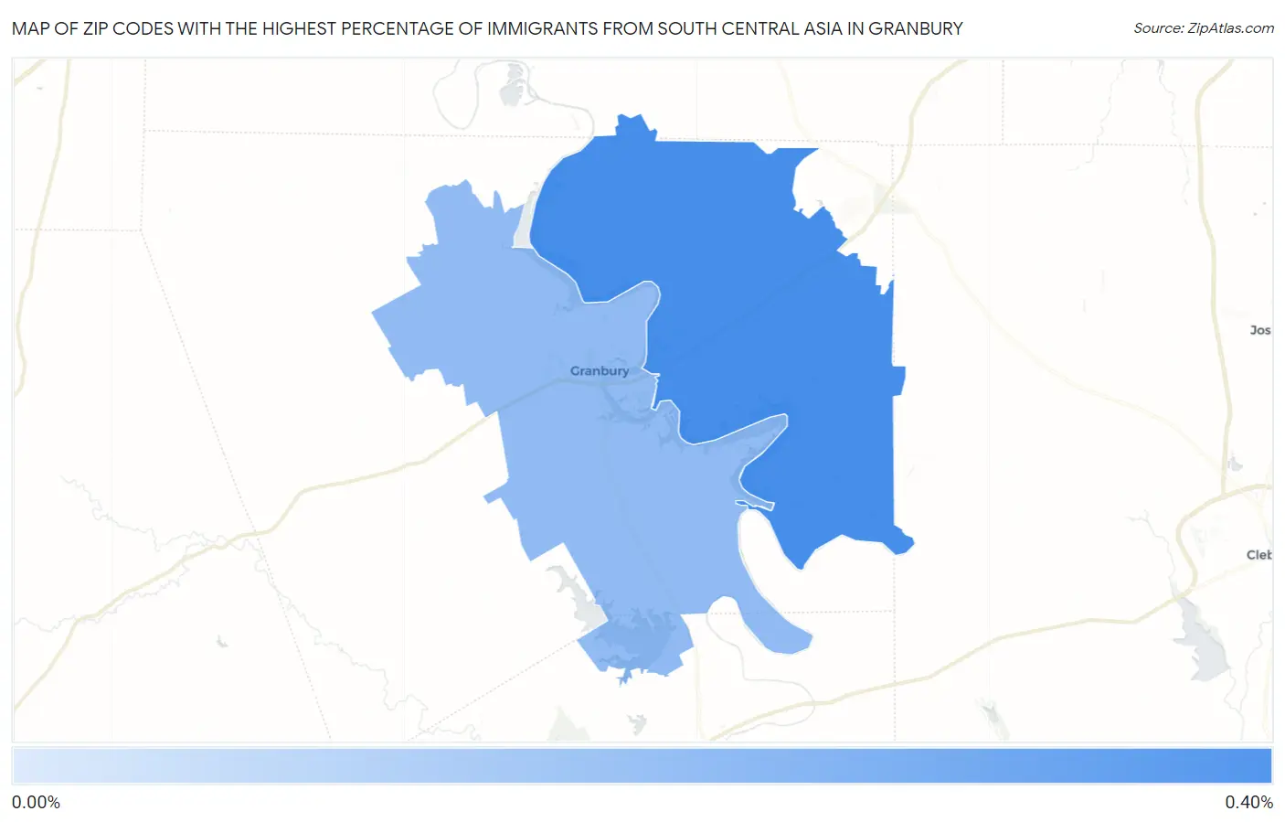 Zip Codes with the Highest Percentage of Immigrants from South Central Asia in Granbury Map