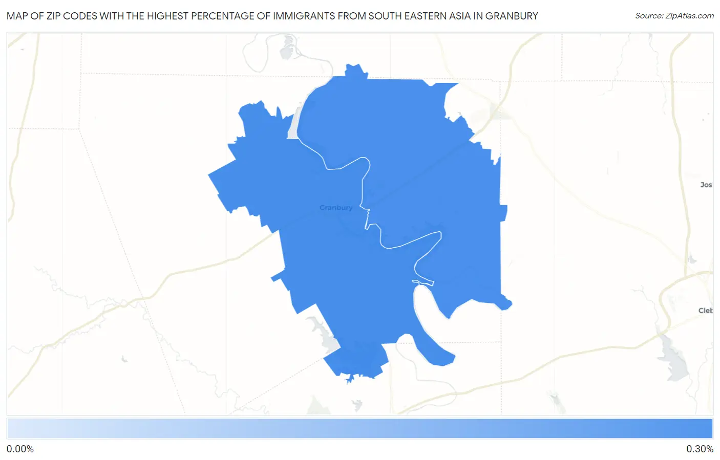 Zip Codes with the Highest Percentage of Immigrants from South Eastern Asia in Granbury Map