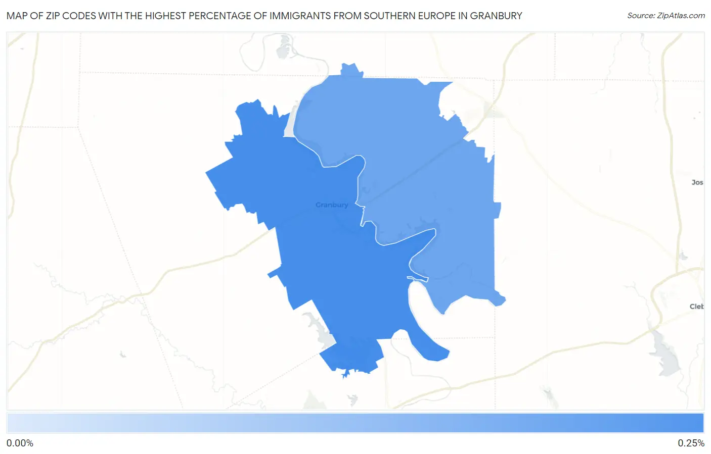 Zip Codes with the Highest Percentage of Immigrants from Southern Europe in Granbury Map
