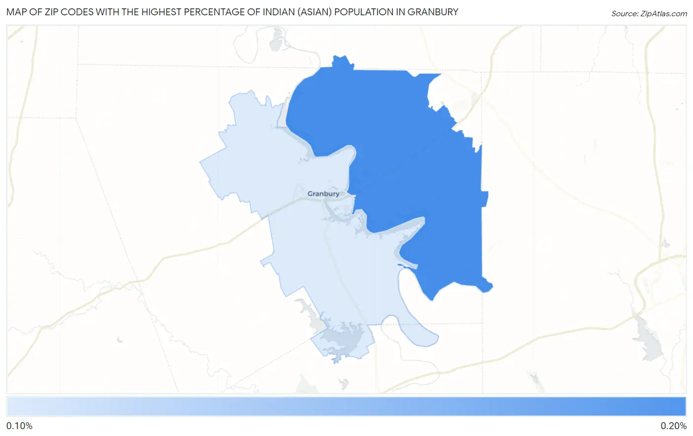 Zip Codes with the Highest Percentage of Indian (Asian) Population in Granbury Map