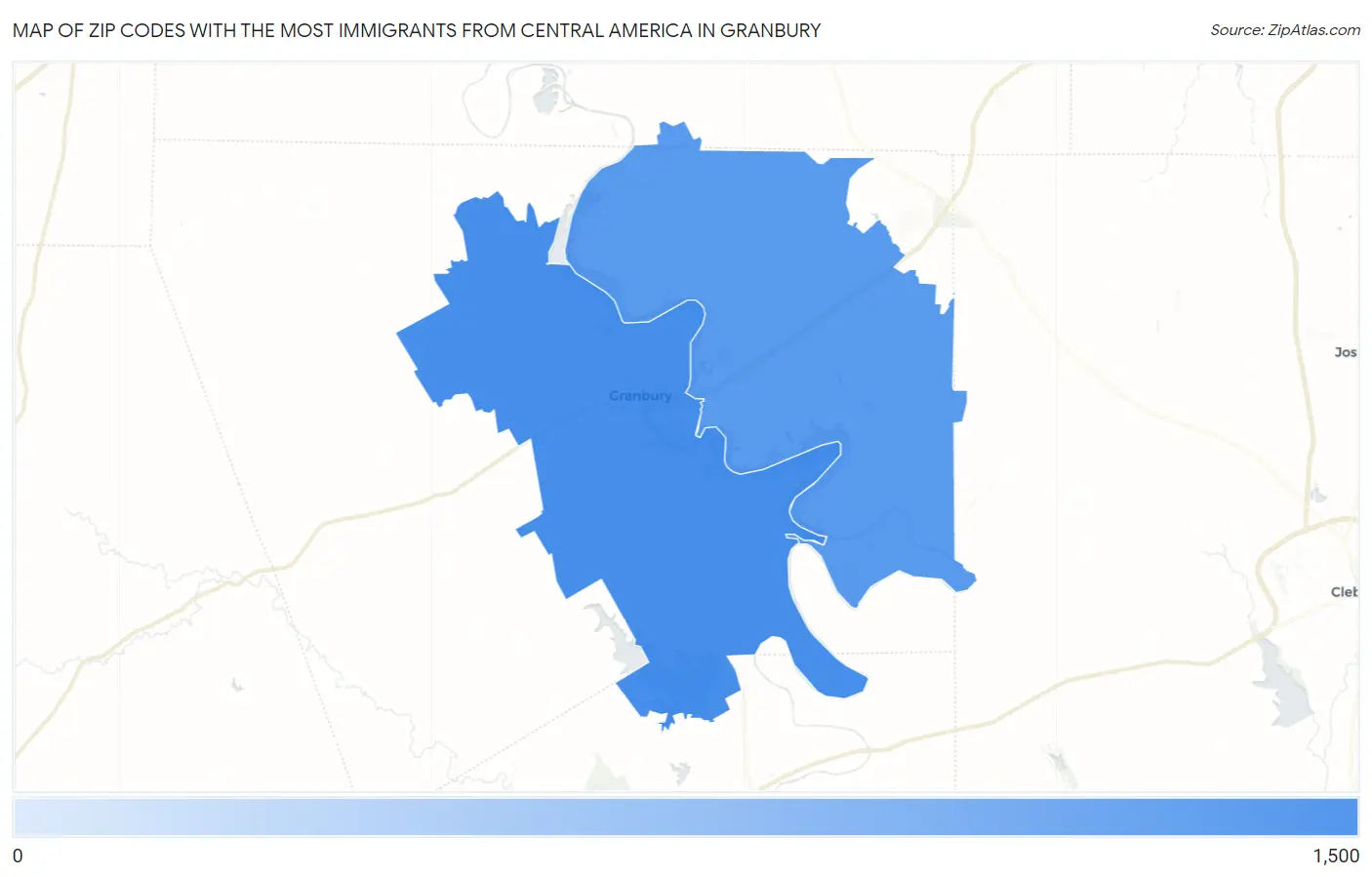 Zip Codes with the Most Immigrants from Central America in Granbury Map