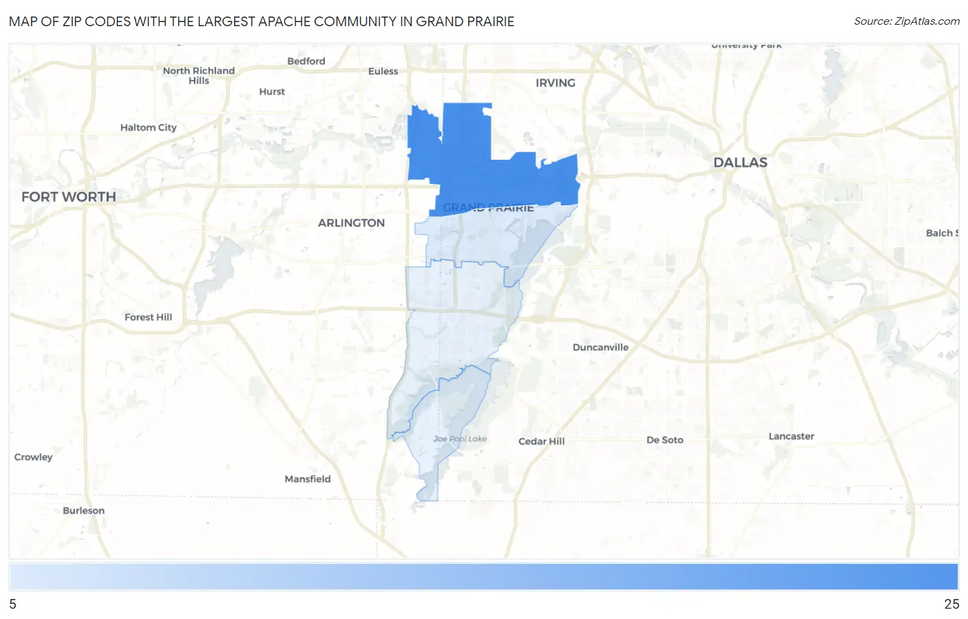 Zip Codes with the Largest Apache Community in Grand Prairie Map