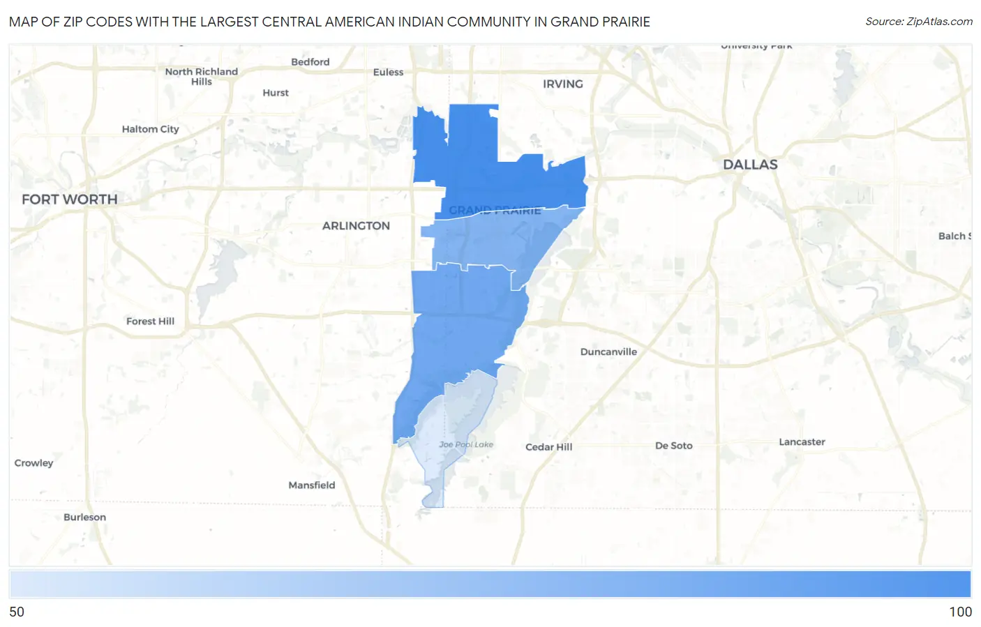 Zip Codes with the Largest Central American Indian Community in Grand Prairie Map