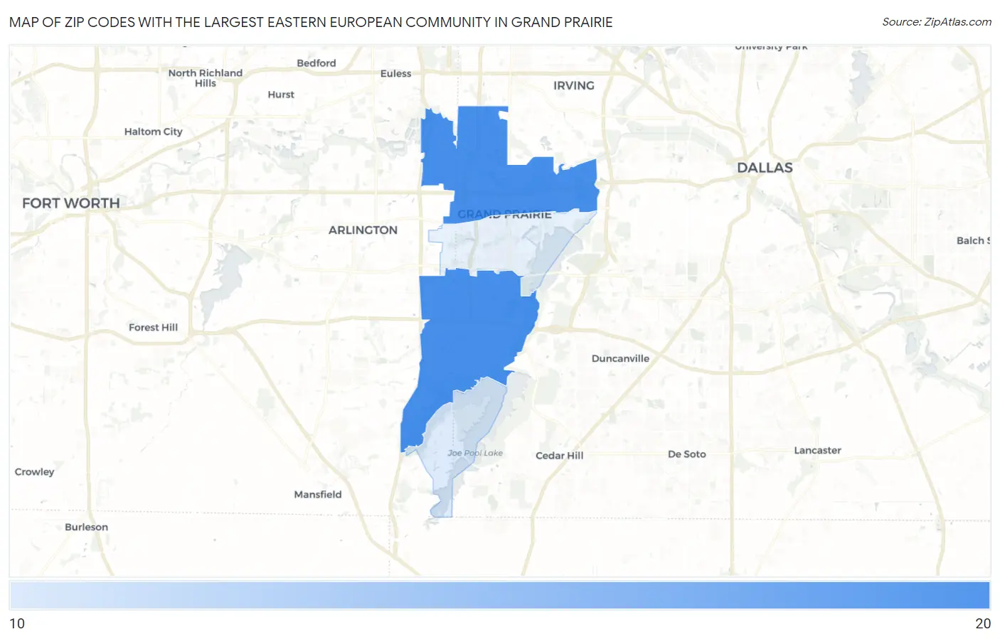 Zip Codes with the Largest Eastern European Community in Grand Prairie Map