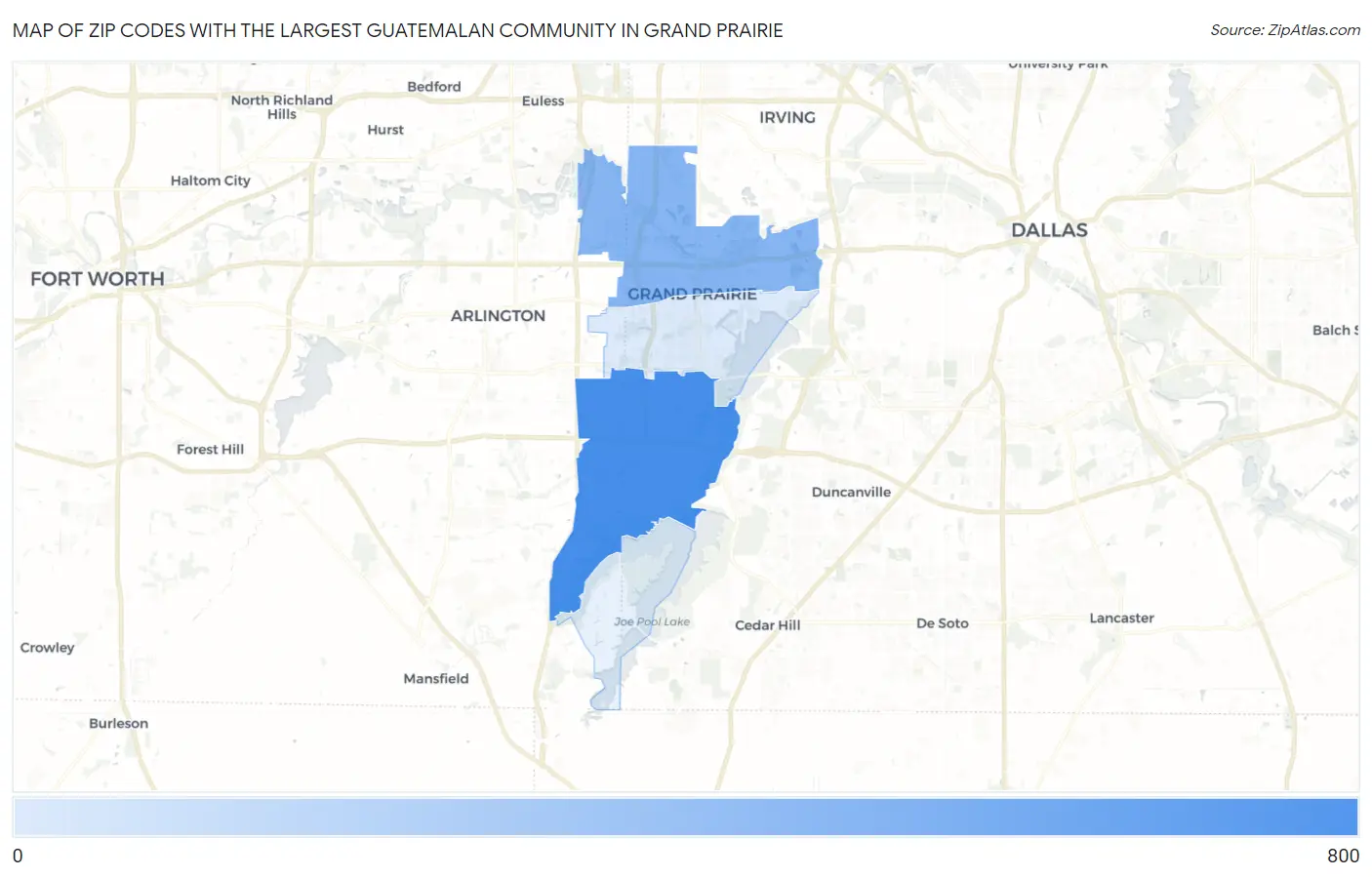 Zip Codes with the Largest Guatemalan Community in Grand Prairie Map