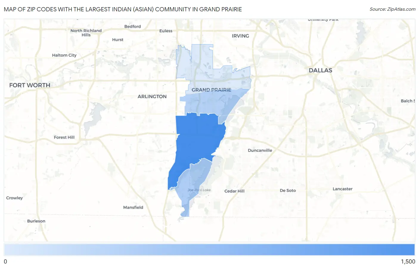 Zip Codes with the Largest Indian (Asian) Community in Grand Prairie Map