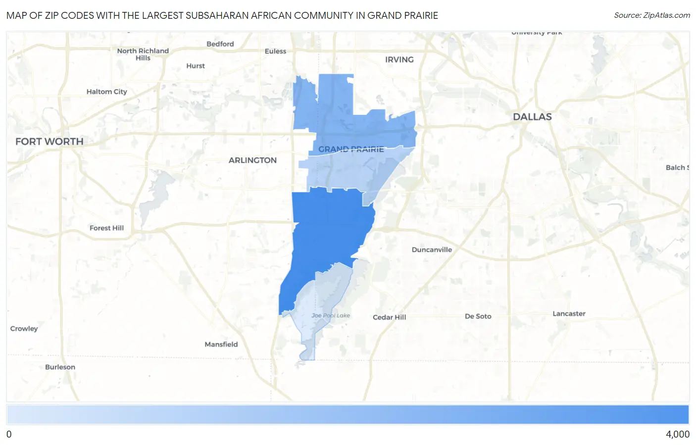 Zip Codes with the Largest Subsaharan African Community in Grand Prairie Map